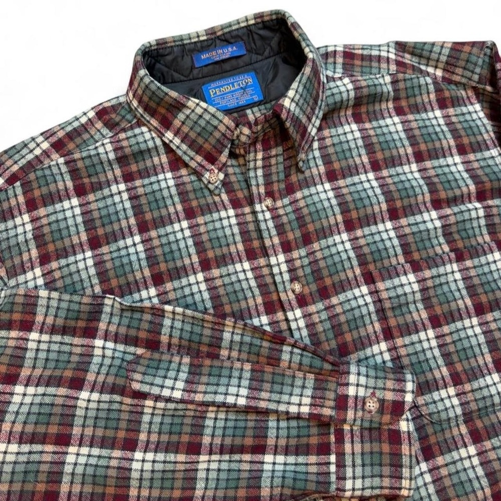 Vintage Pendleton plaid wool button front shirt size large made in USA